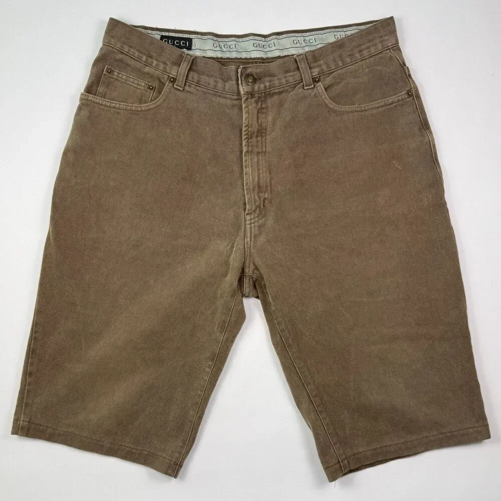Vintage Gucci Denim Shorts 56 36 Brown 90s Designer Jorts